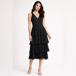 Eliza J Black and White Polka Dot Tiered Midi Dress